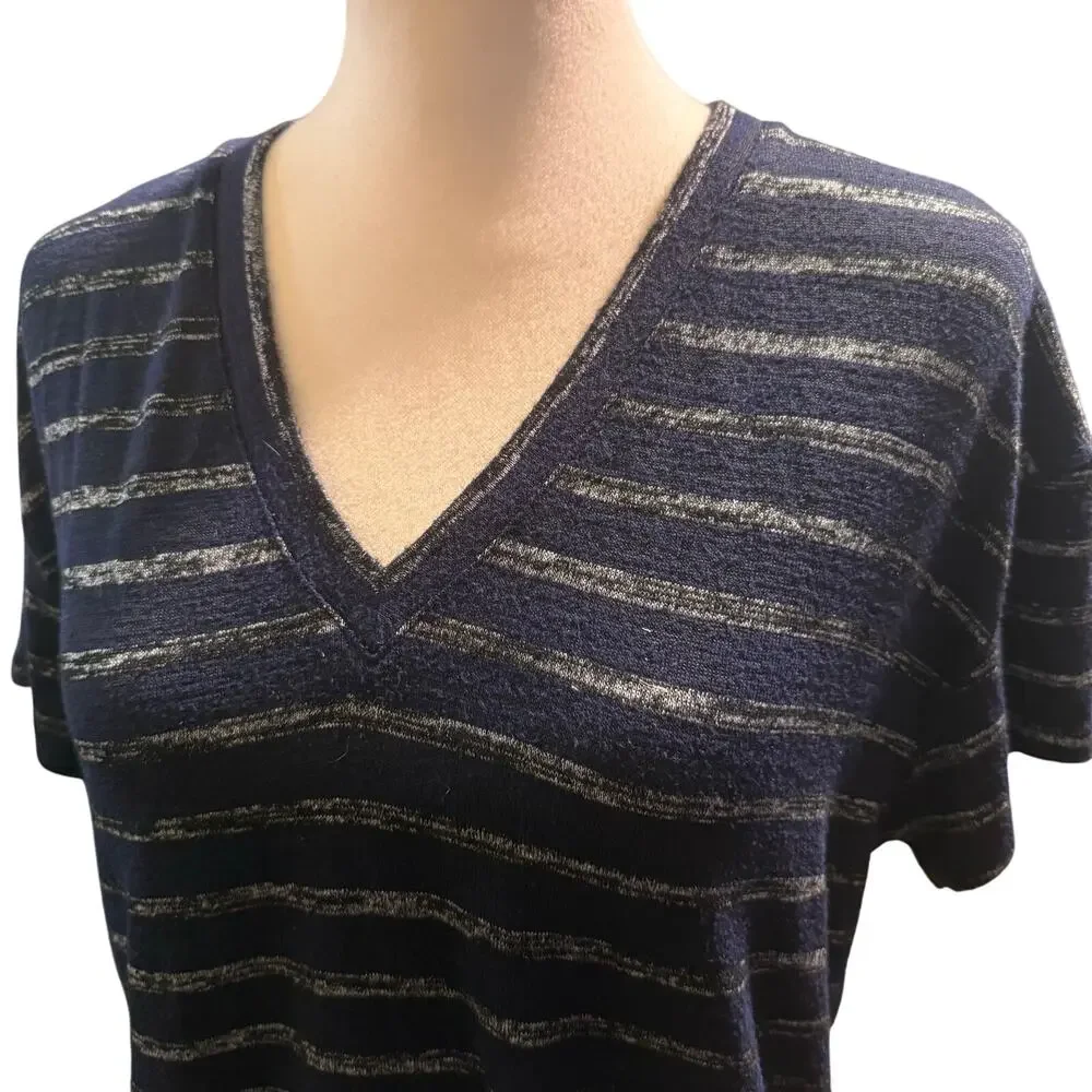 Rag & Bone The Knit Stripe V-Neck Tee, Navy Black, Women's Size Medium - Picture 3 of 9